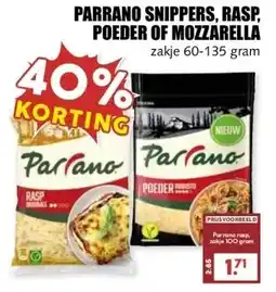 MCD Supermarkt PARRANO SNIPPERS, RASP, POEDER OF MOZZARELLA aanbieding