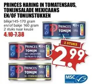 MCD Supermarkt PRINCES HARING IN TOMATENSAUS, TONIJNSALADE MEXICAANS EN/OF TONIJNSTUKKEN aanbieding