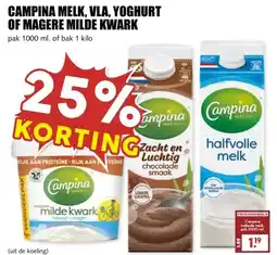 MCD Supermarkt CAMPINA MELK, VLA, YOGHURT OF MAGERE MILDE KWARK aanbieding