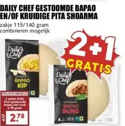 MCD Supermarkt DAILY CHEF GESTOOMDE BAPAO EN/OF KRUIDIGE PITA SHOARMA aanbieding