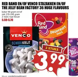 MCD Supermarkt RED BAND EN/OF VENCO STAZAKKEN EN/OF THE JELLY BEAN FACTORY 36 HUGE FLAVOURS aanbieding