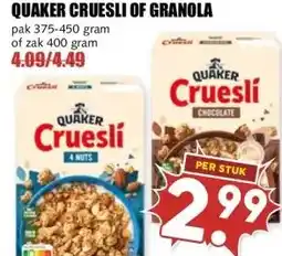 MCD Supermarkt QUAKER CRUESLI OF GRANOLA aanbieding