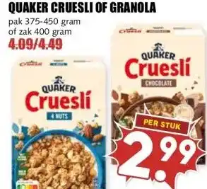 MCD Supermarkt QUAKER CRUESLI OF GRANOLA aanbieding
