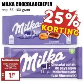 MCD Supermarkt MILKA CHOCOLADEREPEN aanbieding