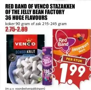 MCD Supermarkt RED BAND OF VENCO STAZAKKEN OF THE JELLY BEAN FACTORY 36 HUGE FLAVOURS aanbieding