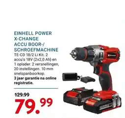 Kluswijs EINHELL POWER X-CHANGE ACCU BOOR-/ SCHROEFMACHINE TE-CD aanbieding