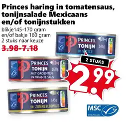Coop Princes haring in tomatensaus, tonijnsalade Mexicaans en/of tonijnstukken aanbieding