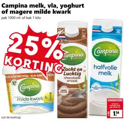 Coop Campina melk, vla, yoghurt of magere milde kwark aanbieding