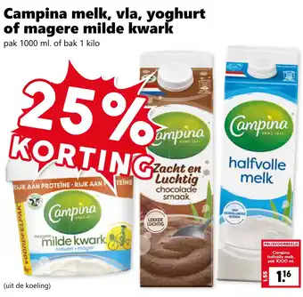 Coop Campina melk, vla, yoghurt of magere milde kwark aanbieding