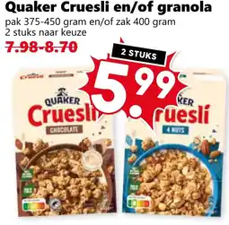 Coop Quaker Cruesli en/of granola aanbieding