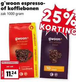 Coop g'woon espresso of koffiebonen aanbieding