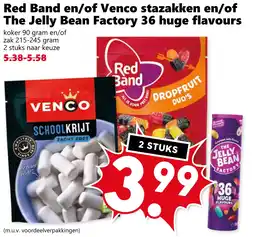 Coop Red Band en/of Venco stazakken en/of The Jelly Bean Factory 36 huge flavours aanbieding