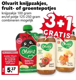 Coop Olvarit knijpzakjes, fruit- of groentepoties aanbieding