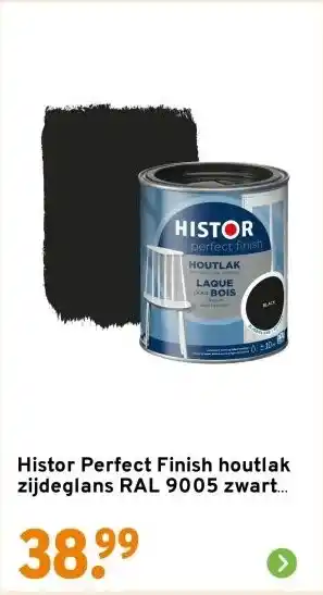 GAMMA Histor Perfect Finish houtlak zijdeglans RAL 9005 zwart 750 ml aanbieding