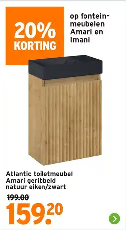 GAMMA Atlantic toiletmeubel Amari geribbeld natuur eiken/zwart aanbieding