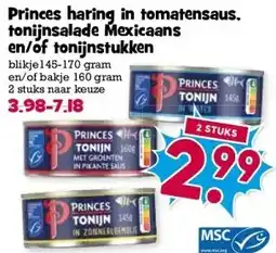 Boon`s Markt Princes haring in tomatensaus. tonijnsalade Mexicaans en/of tonijnstukken aanbieding