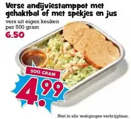 Boon`s Markt Verse andijviestamppot met gehaktbal of met spekjes en jus aanbieding