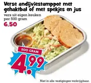 Boon`s Markt Verse andijviestamppot met gehaktbal of met spekjes en jus aanbieding