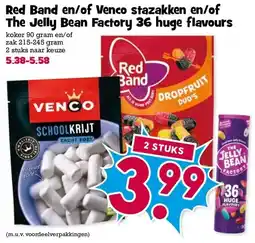 Boon`s Markt Red Band en/of Venco stazakken en/of The Jelly Bean Factory 36 huge flavours aanbieding
