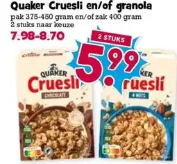 Boon`s Markt Quaker Cruesli en/of granola aanbieding