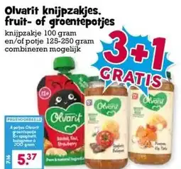 Boon`s Markt Olvarit knijpzakjes. fruit- of groentepotjes aanbieding