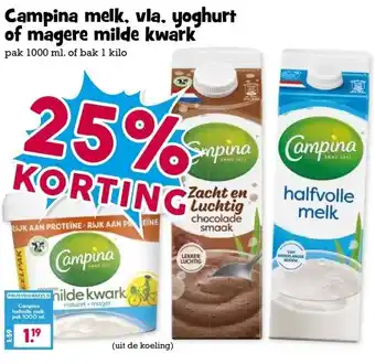 Boon`s Markt Campina melk, vla, yoghurt of magere milde kwark aanbieding