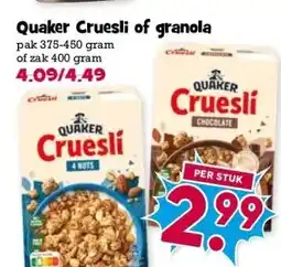 Boon`s Markt Quaker Cruesli of granola aanbieding
