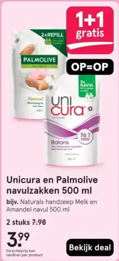Etos Unicura en Palmolive navulzakken aanbieding