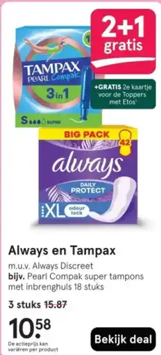 Etos Always en Tampax aanbieding