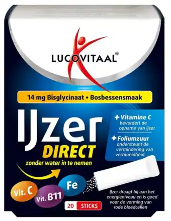 De Online Drogist Lucovitaal IJzer Bisglycinaat Direct Bosbessensmaak Sticks aanbieding