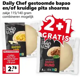 CoopCompact Daily Chef gestoomde bapao en/of kruidige pita shoarma aanbieding