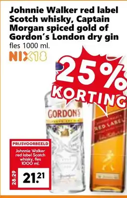 CoopCompact Johnnie Walker red label Scotch whisky, Captain Morgan spiced gold of Gordon's London dry gin aanbieding