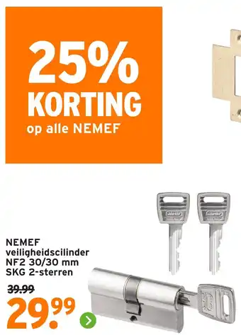 GAMMA NEMEF veiligheidscilinder NF2 30/30 mm SKG 2 sterren aanbieding