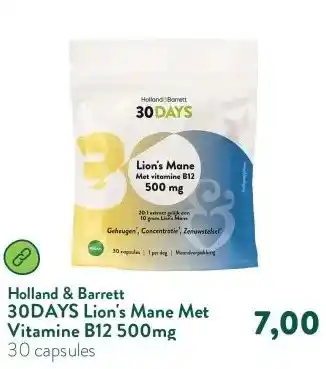 Holland & Barrett 30DAYS Lion's Mane Met Vitamine B12 500mg aanbieding