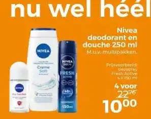 Trekpleister Nivea deodorant en douche 250 ml aanbieding