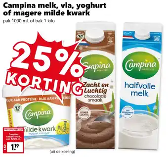 CoopCompact Campina melk, vla, yoghurt of magere milde kwark aanbieding