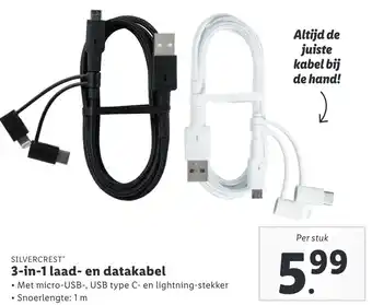 Lidl SILVERCREST 3-in-1 laad- en datakabel 1m aanbieding