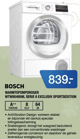 Electroworld BOSCH WARMTEPOMPDROGER WTW85495NL SERIE 6 EXCLUSIV SPORTSEDITION aanbieding