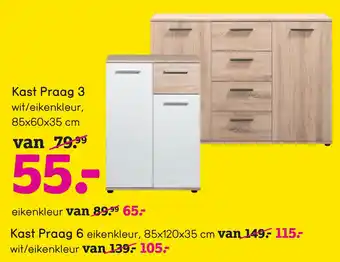 Leen Bakker Kast Praag 3 wit/eikenkleur, aanbieding