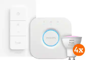 Coolblue Philips Hue White and Color GU10 Starter Pack - 4 lampen + Bridge + Dimmer aanbieding