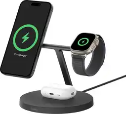 Coolblue Belkin Boost Charge Pro MagSafe en Qi2 3-in-1 Draadloze Oplader 15W met Standaard Zwart aanbieding