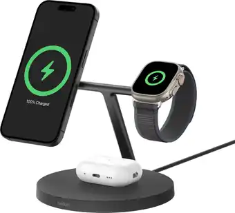 Coolblue Belkin Boost Charge Pro MagSafe en Qi2 3-in-1 Draadloze Oplader 15W met Standaard Zwart aanbieding