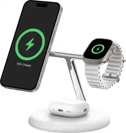 Coolblue Belkin Boost Charge Pro MagSafe en Qi2 3-in-1 Draadloze Oplader 15W met Standaard Wit aanbieding