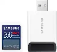 Bol.com Samsung PRO Ultimate - SD Kaart met Kaartlezer - Geheugenkaart Camera - 200 & 130 MB/s - 256 GB aanbieding