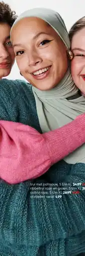 HEMA Ribbeltrui roze en groen aanbieding
