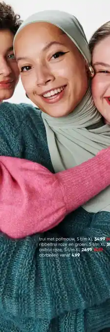 HEMA Ribbeltrui roze en groen aanbieding
