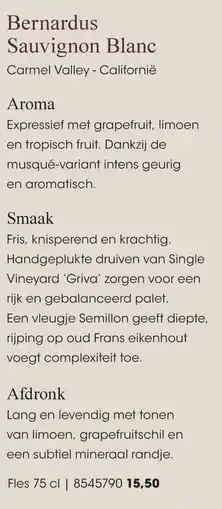 HANOS Bernardus Sauvignon Blanc aanbieding
