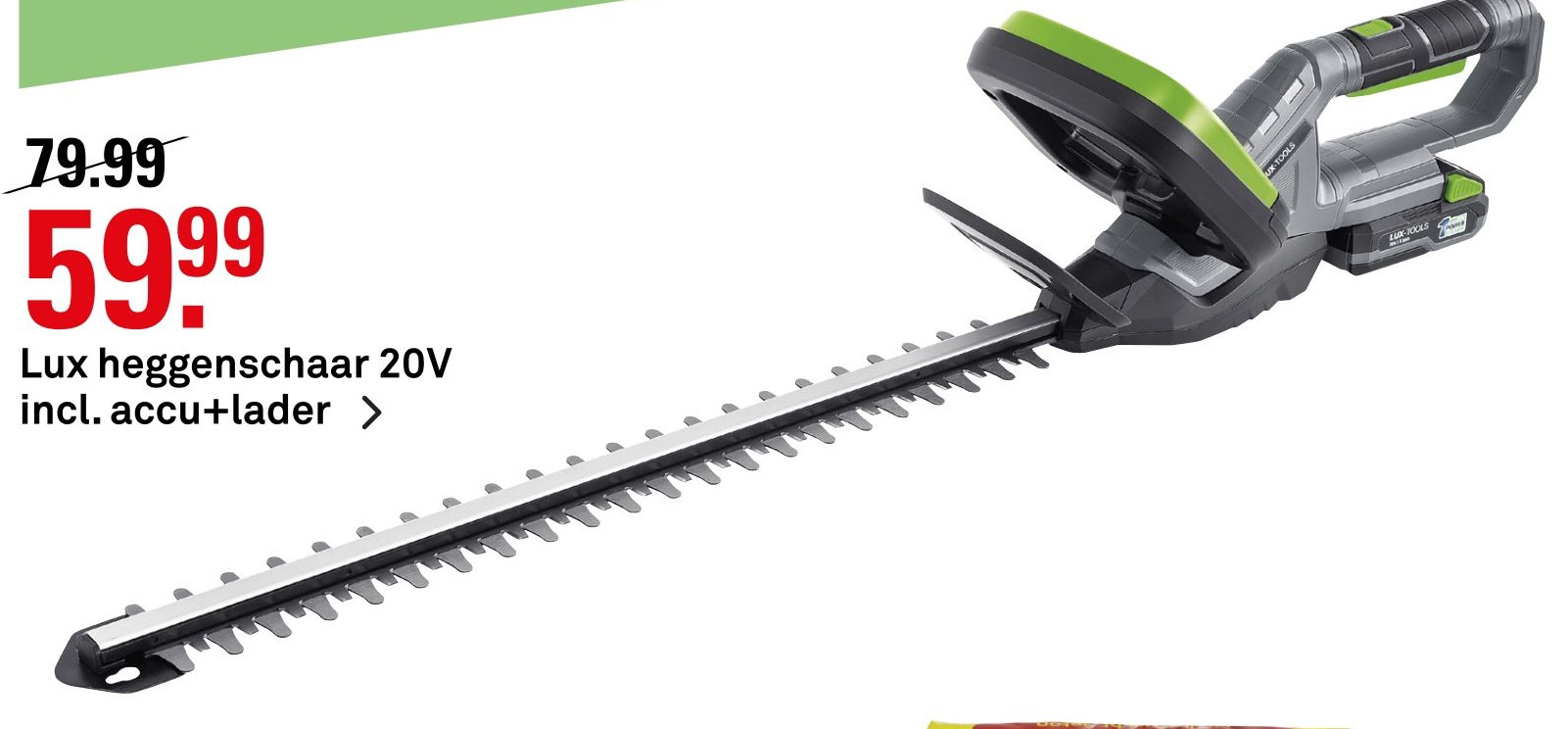 Lux heggenschaar 20V incl. accu lader aanbieding bij Karwei