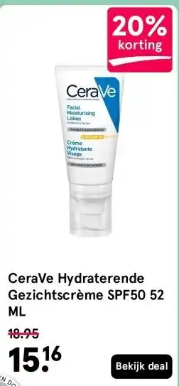 Etos CeraVe Hydraterende Gezichtscrème SPF50 52 ML aanbieding