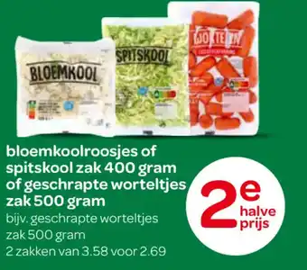 Spar bloemkoolroosjes of spitskool of geschrapte worteltjes aanbieding